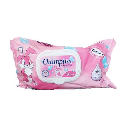 Влажни кърпички, Champion, с капак, 120 бр.